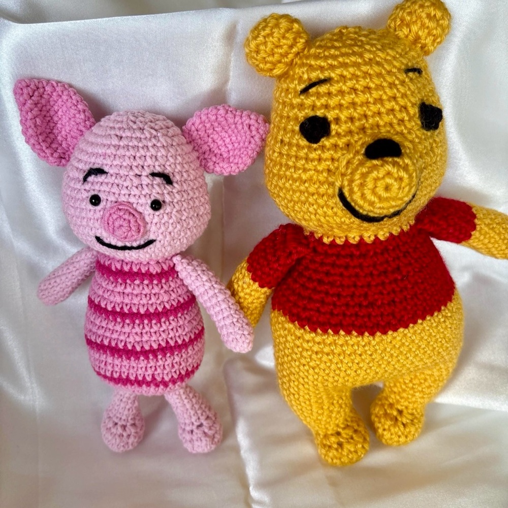 SOLD     Handmade crochet Bear and Piglet